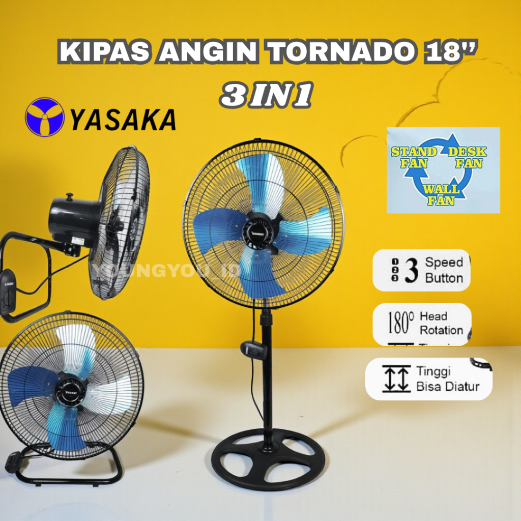 KIPAS ANGIN BESI JUMBO 18 INCH YASAKA 3 in 1 / KIPAS ANGIN TORNADO FAN 18 INCH 3 in 1