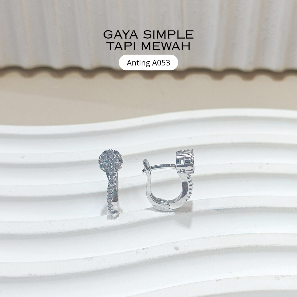 Anting Titanium Rhodium Wanita Mewah Zirconia Lapis Emas Tidak Berkarat/Anting A053/Anting Terbaru T