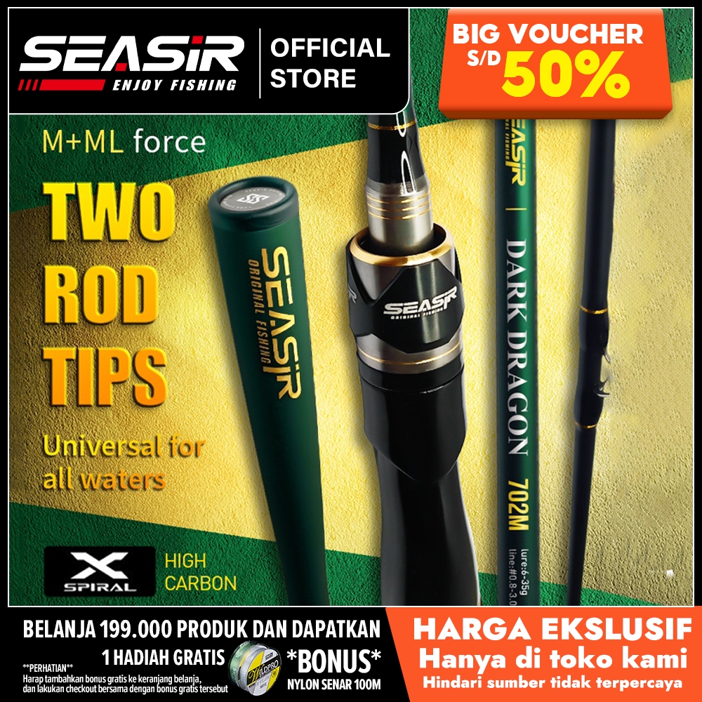 [OFFICIAL] SEASIR Dark Dragon II Joran Fishing Rods, M/ML Two Rod Tips Spinning BaitcastingJoran pan
