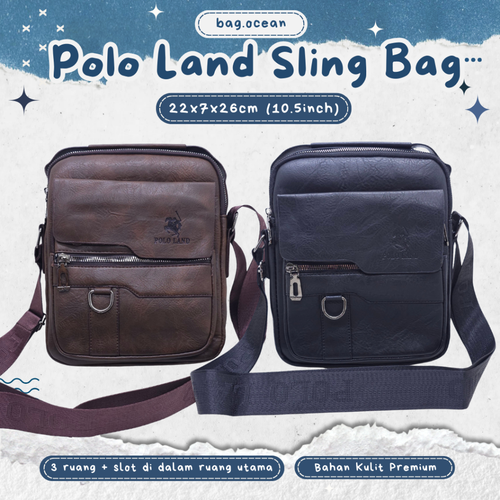 Tas Selempang Kulit Polo Land Kotak Persegi Big Size 4 Ruang Murah Original Import / Sling Bag Leath