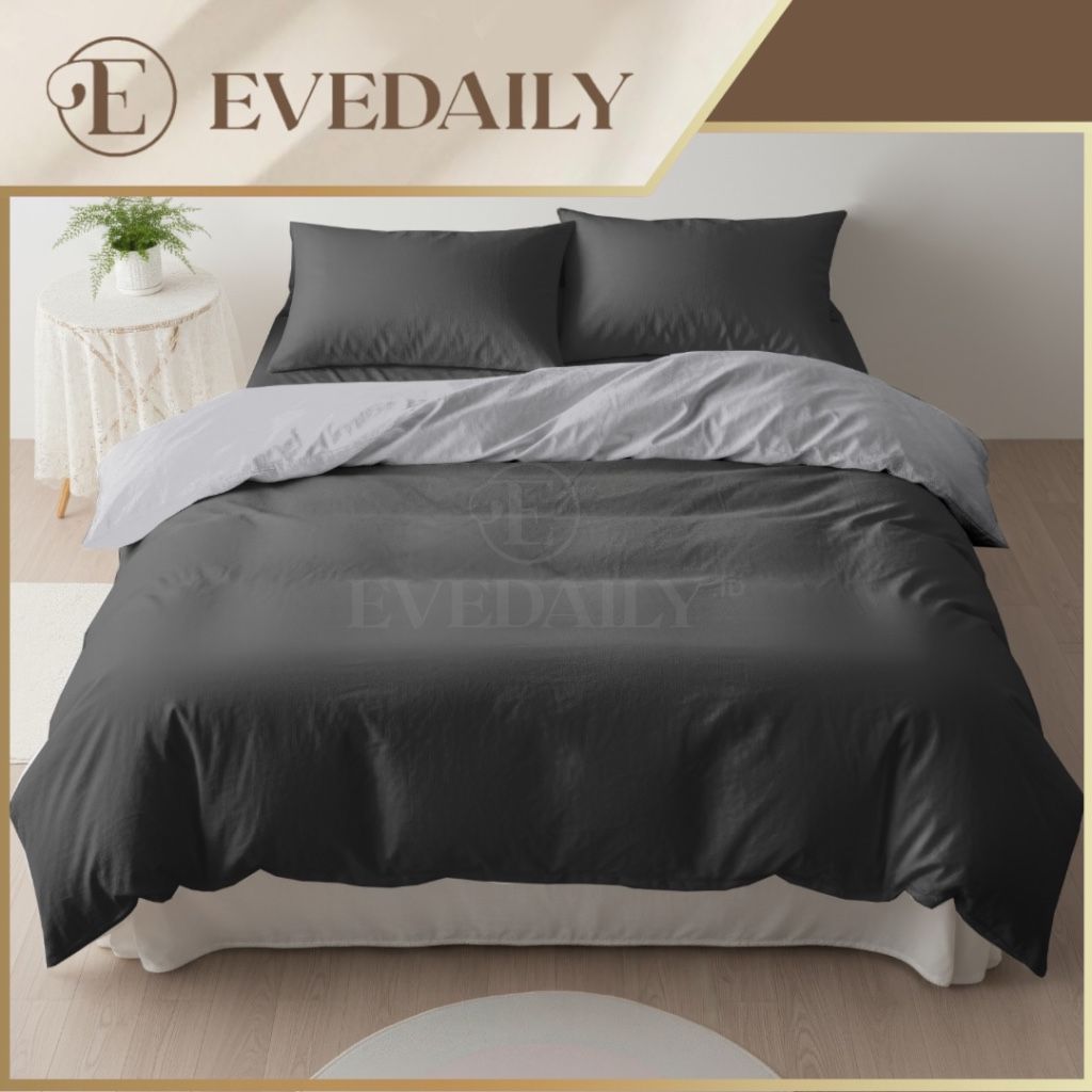 Bed Cover Set Abu Plain Dark Gray Mix Silver -  90x200 - 200x200