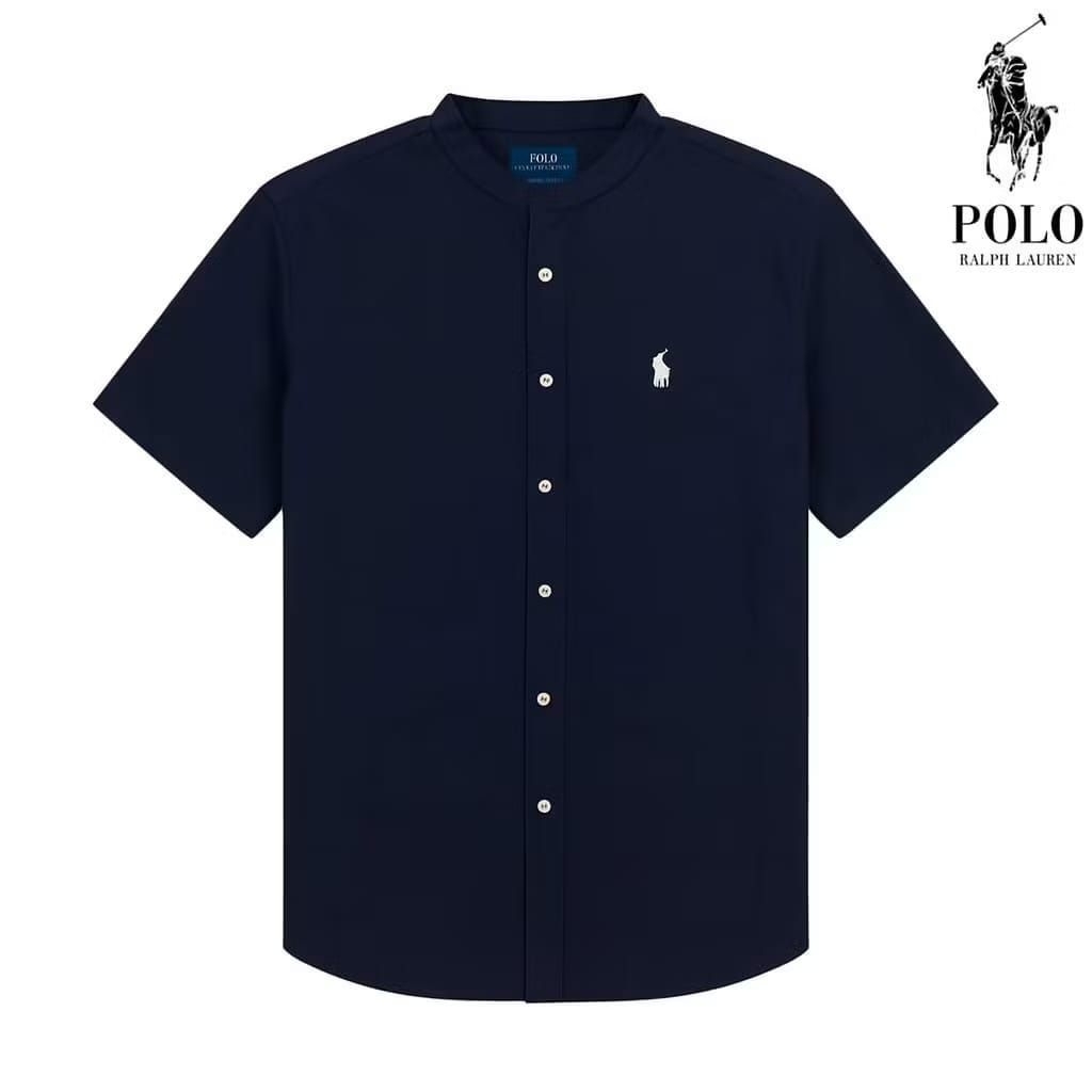 Kemeja pria Polo Ralph Lauren lengan pendek Shanghai katun premium Slim fit