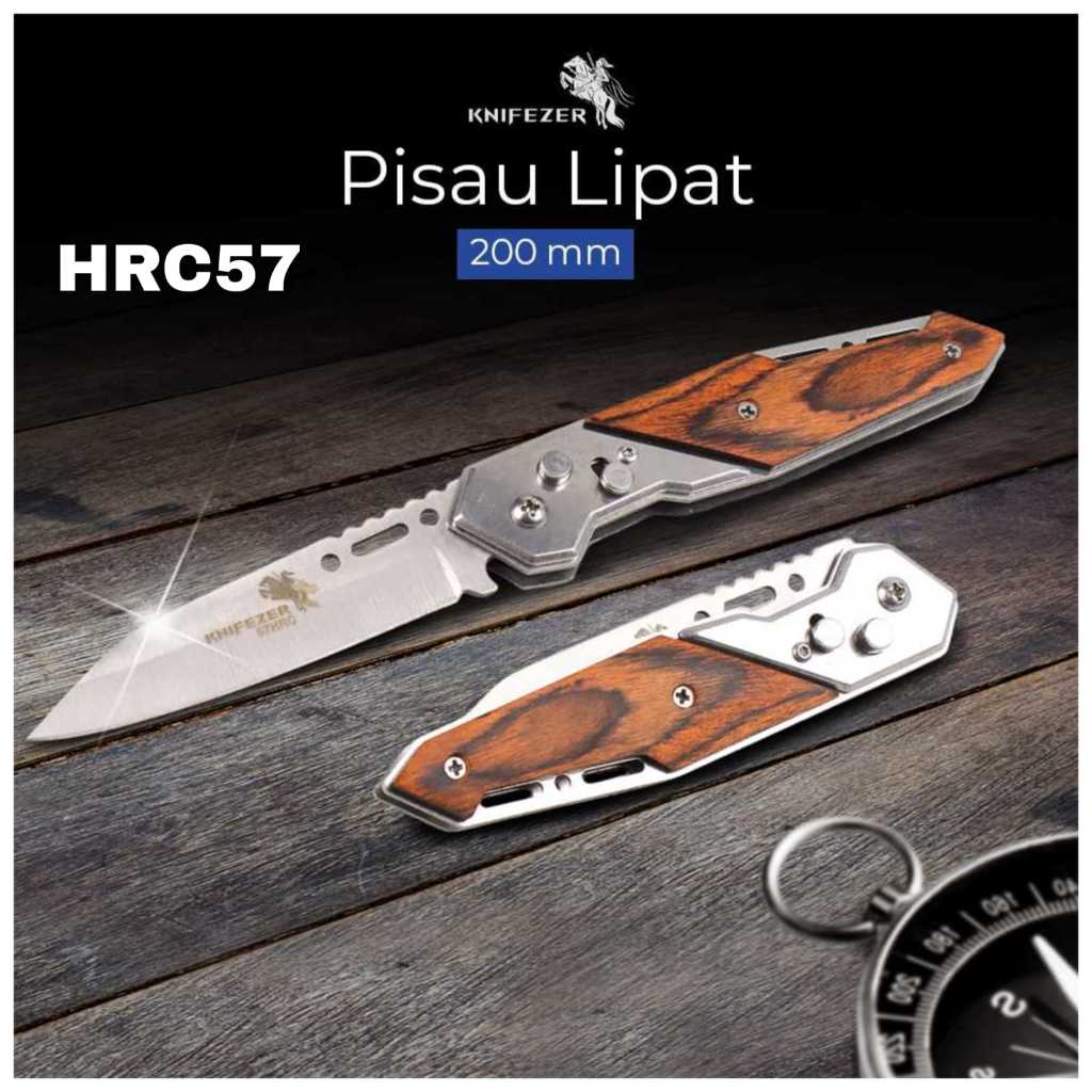 Pisau Saku Lipat Stainless Steel Gagang Kayu - Bushcraft Outdoor Knife Alat Potong Camping - JPN