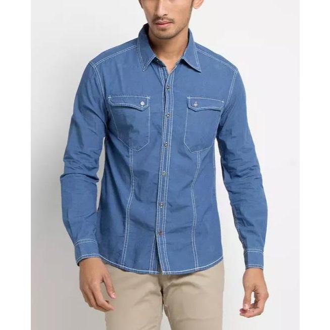 BOMBBOOGIE Kemeja panjang Shapire Chambray -Blue -Slim Fit - Size  M - ORI 100%