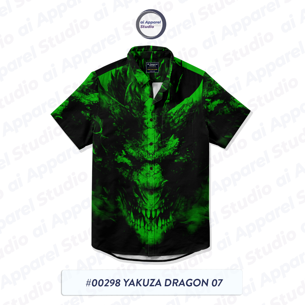 Kemeja Unisex Lengan Pendek #00298 Motif Yakuza Dragon 07 Vibrant Bahan Polymicron