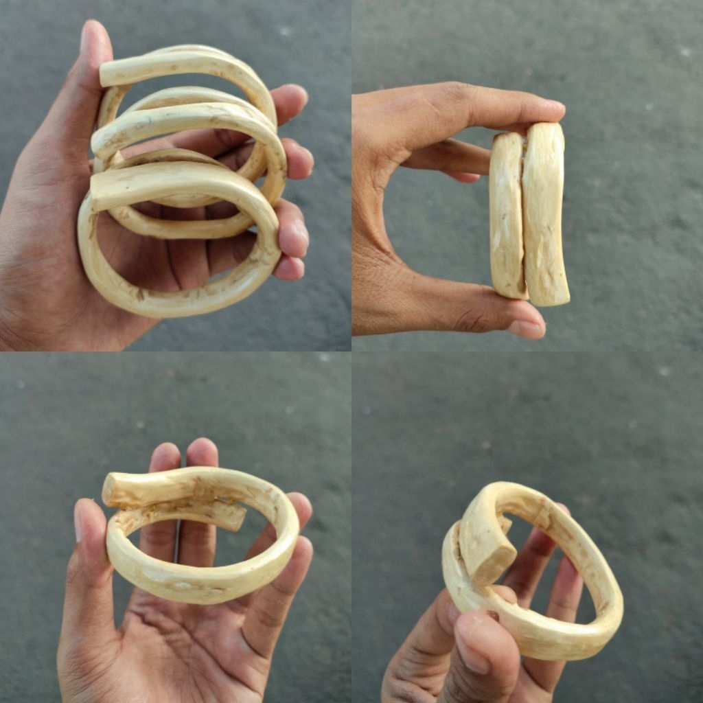 Gelang Akar Bahar Putih Polos Size Sedang Natural Original / Akar Bahar Asli