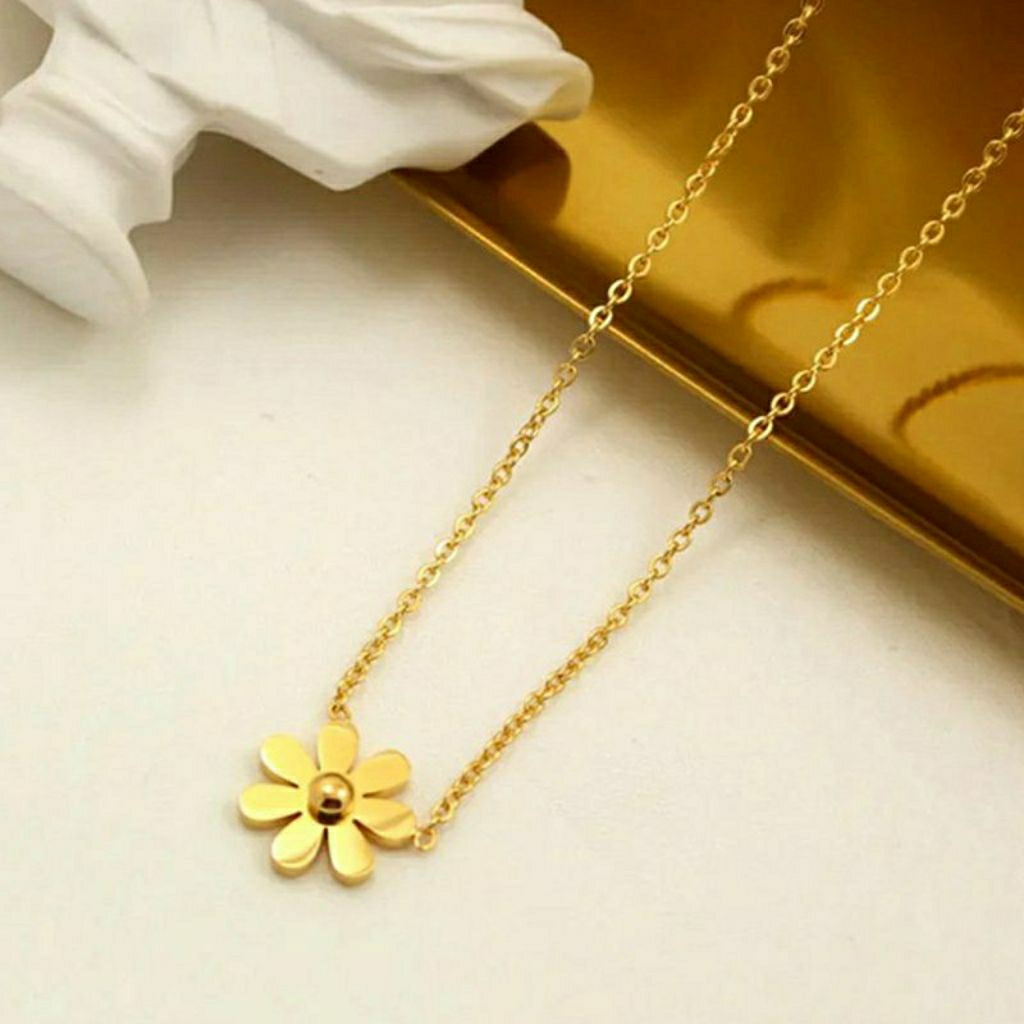 Kalung Titanium Model bunga daisy fashion wanita gold terbaru