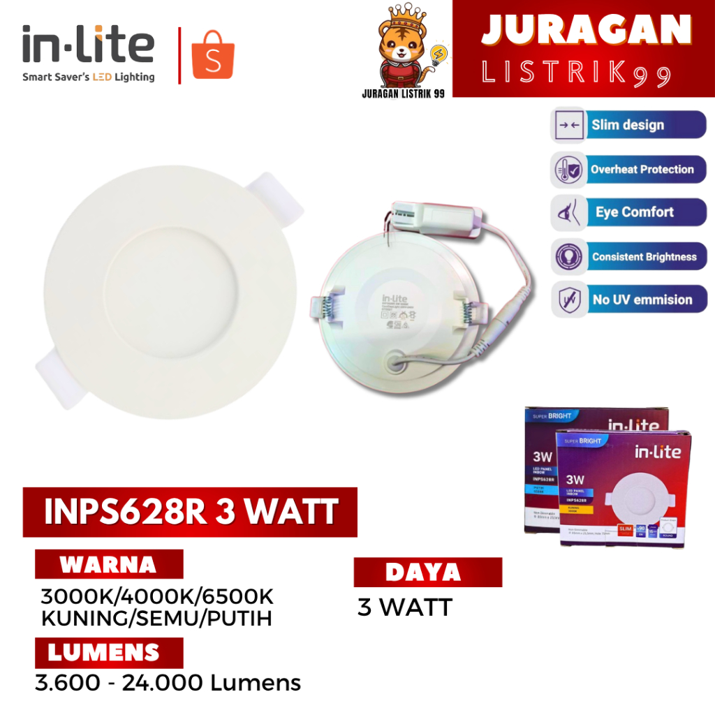 INLITE - DOWNLIGHT PANEL INBOW IB BULAT INPS628R 3WATT / DOWNLIGHT LED / DOWNLIGHT BULAT / DOWNLIGHT