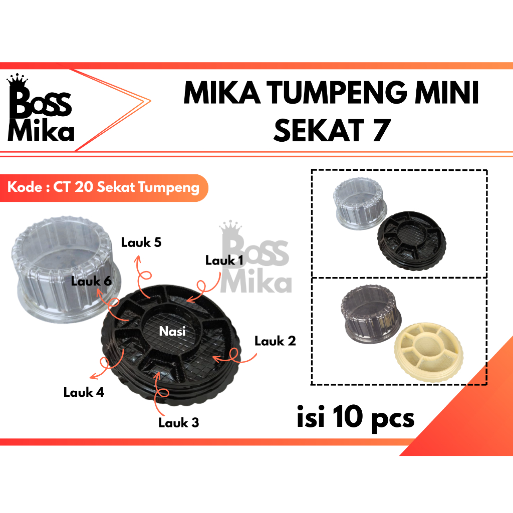 GROSIR 1 DUS Mika Tumpeng Mini Sekat 7 HItam/Ivory | Mika CT-20 Sekat |Tempat Nasi Tumpeng Mini ISI 