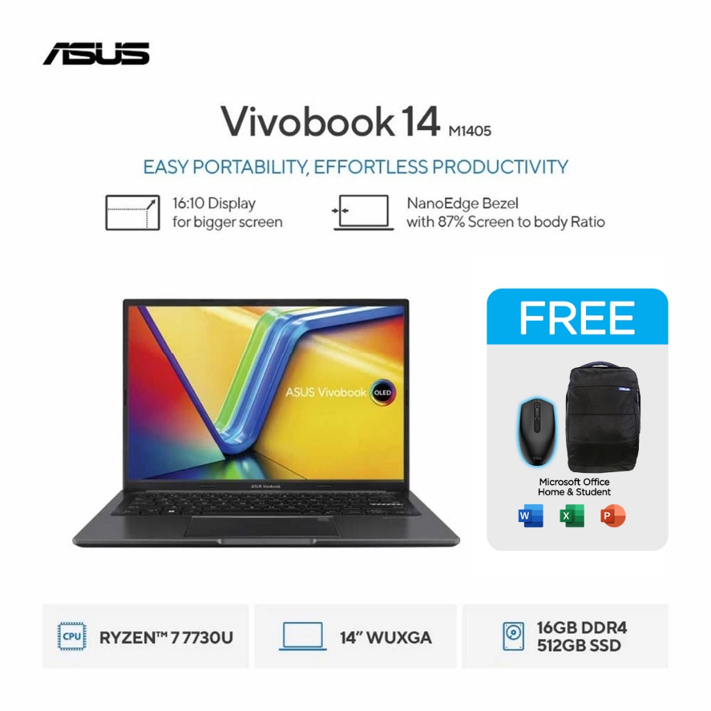 ASUS Vivobook 14 M1405YA Ryzen 7 7730U 1TB SSD 16GB IPS Win11+OHS