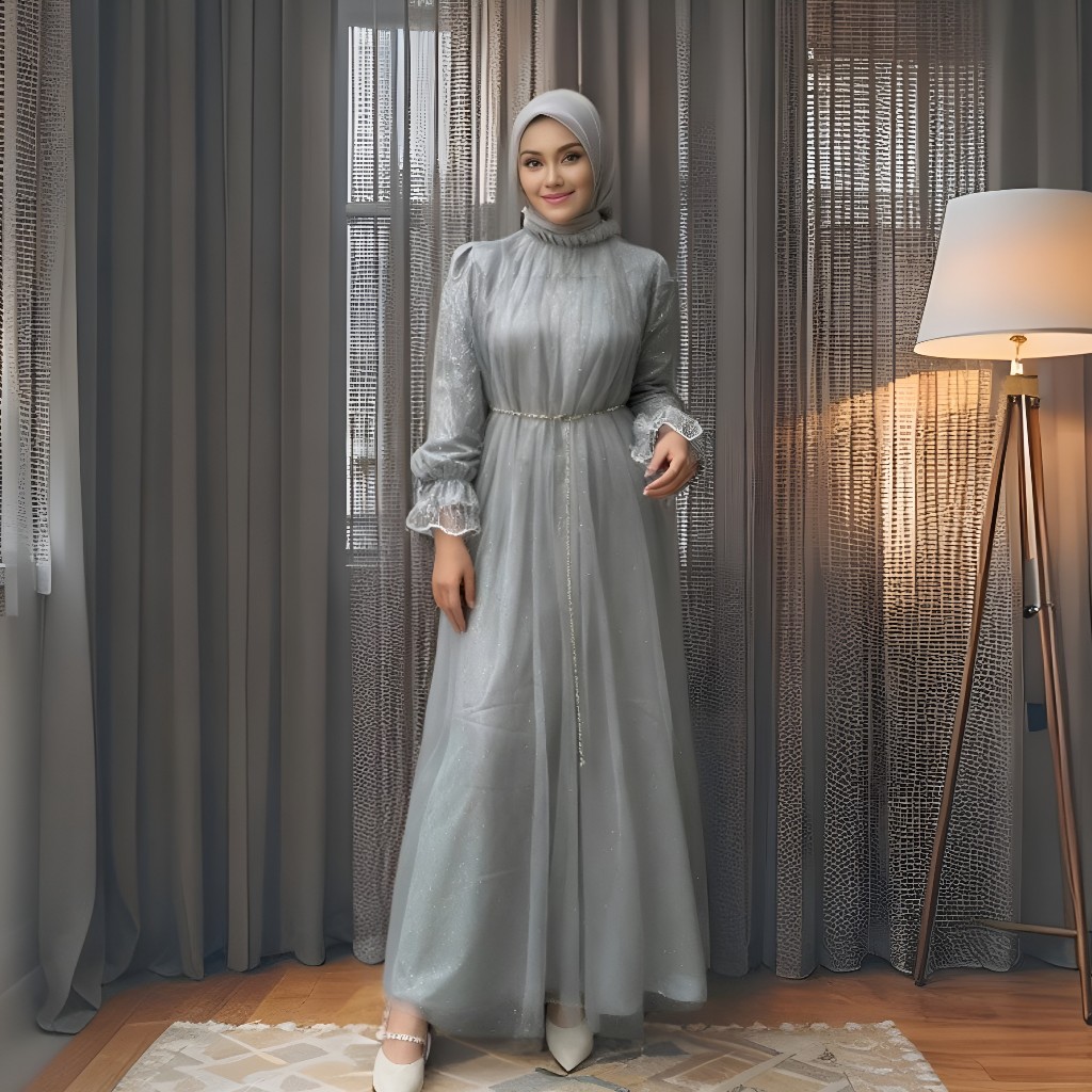 Dress Selina Silk Premium mix tile Gamis Brokat Pesta Hijau Botol Mewah Fashion Muslim Terbaru 2026
