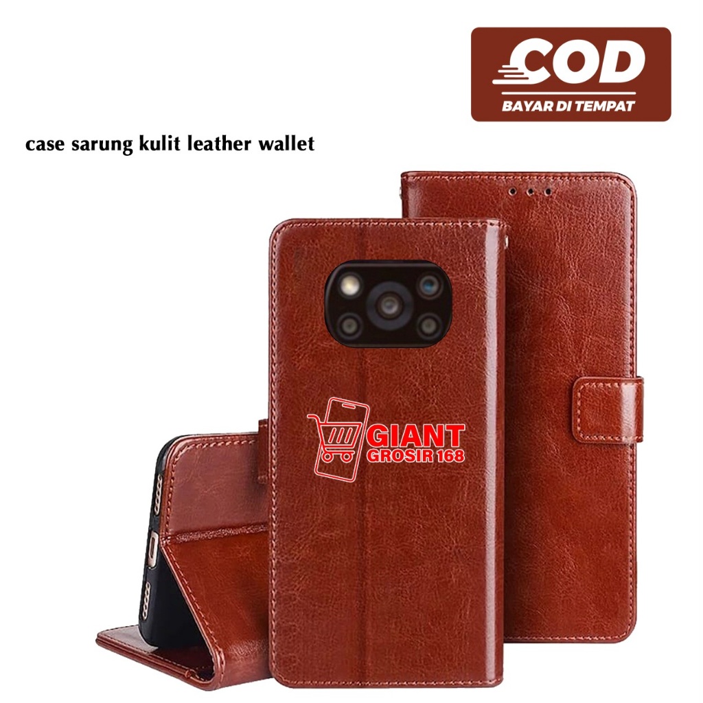 Flip Case Leather Sarung buku Bahan kulit + Wallet Case Poco X3 Poco X3 Pro Poco X3 GT Poco X5 5G Po