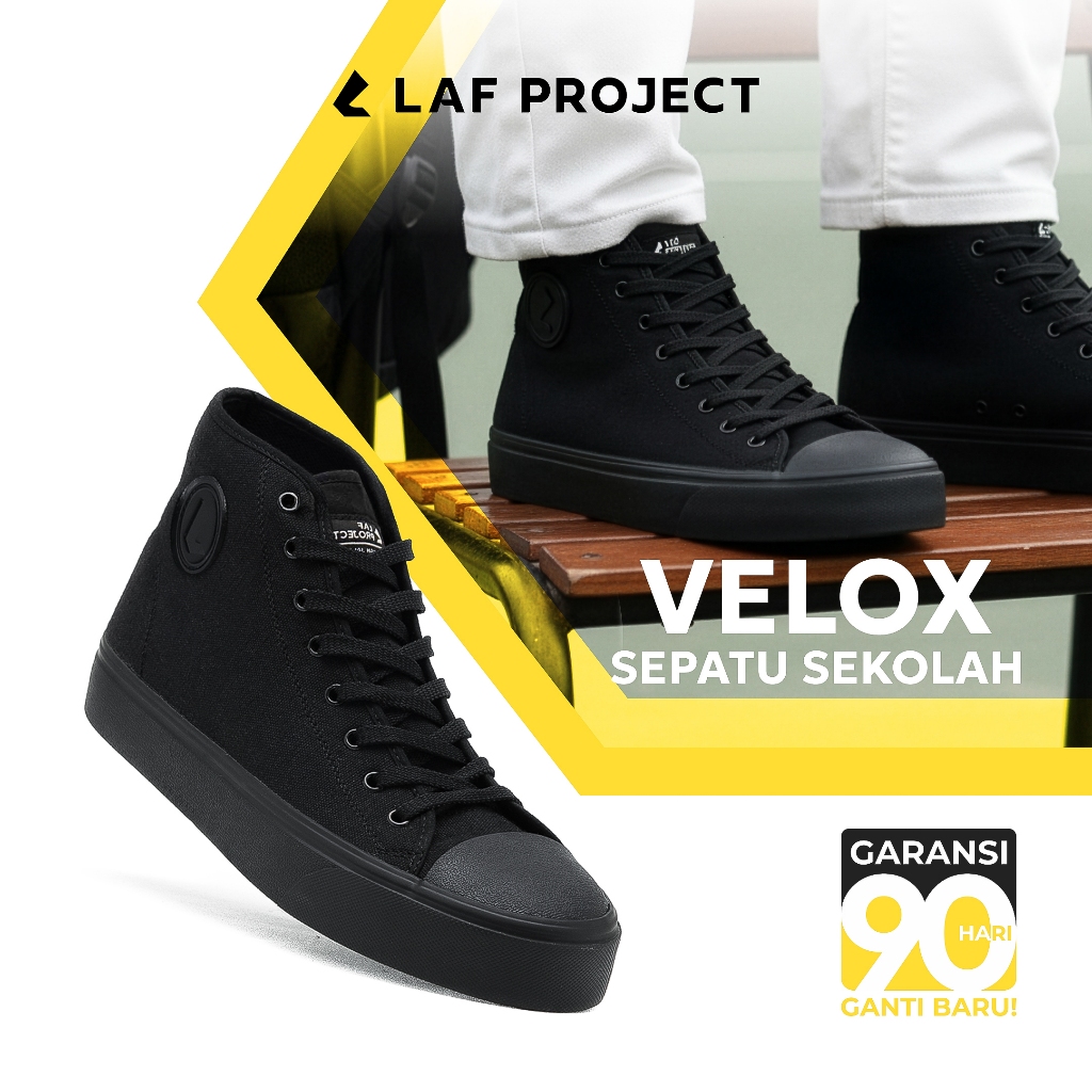 LAF Project - Sepatu Vulcanized High Sneakers Casual Pria Wanita Hitam Velox