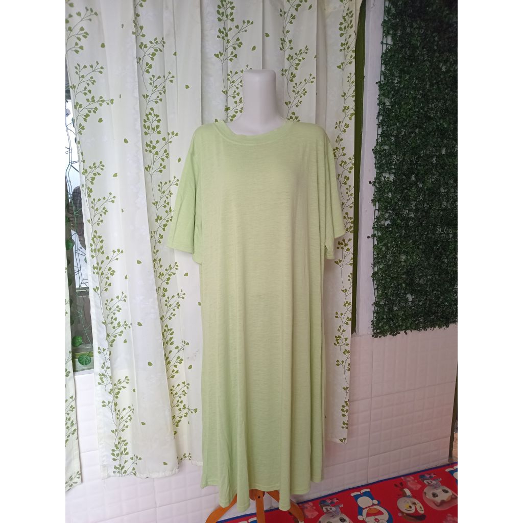 Dress kaos adem hijau stabilo lengan pendek
