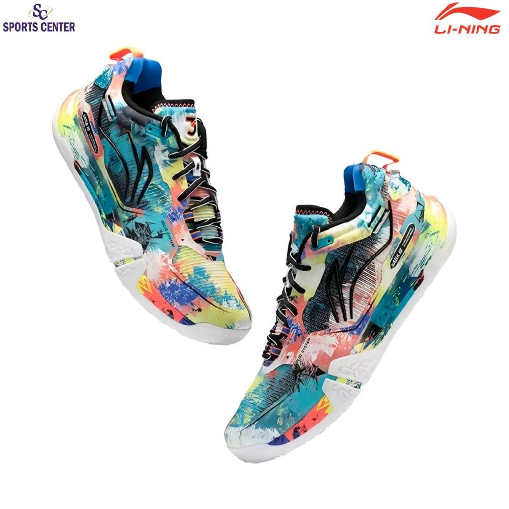 New Limited Sepatu Badminton Lining Saga III Pro / Saga 3 Pro AYAV001 Scuba Blue / Neon Roaring Flam