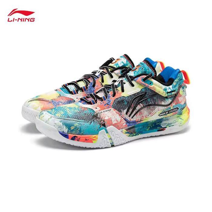 bestpromo new limited sepatu badminton lining saga iii pro / saga 3 pro ayav001 scuba blue / neon