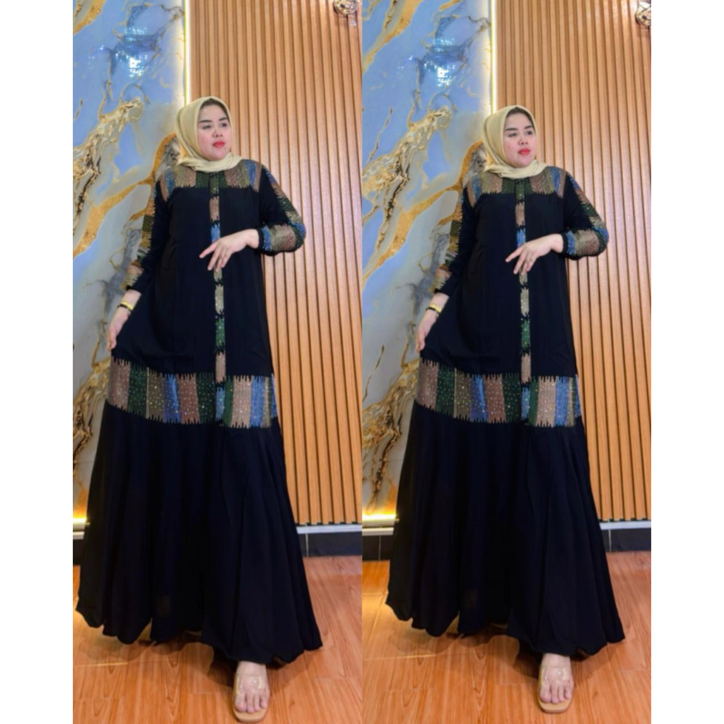 GAMIS WANITA ABAYA MESIR BORDIR JETBLACK TERBARU