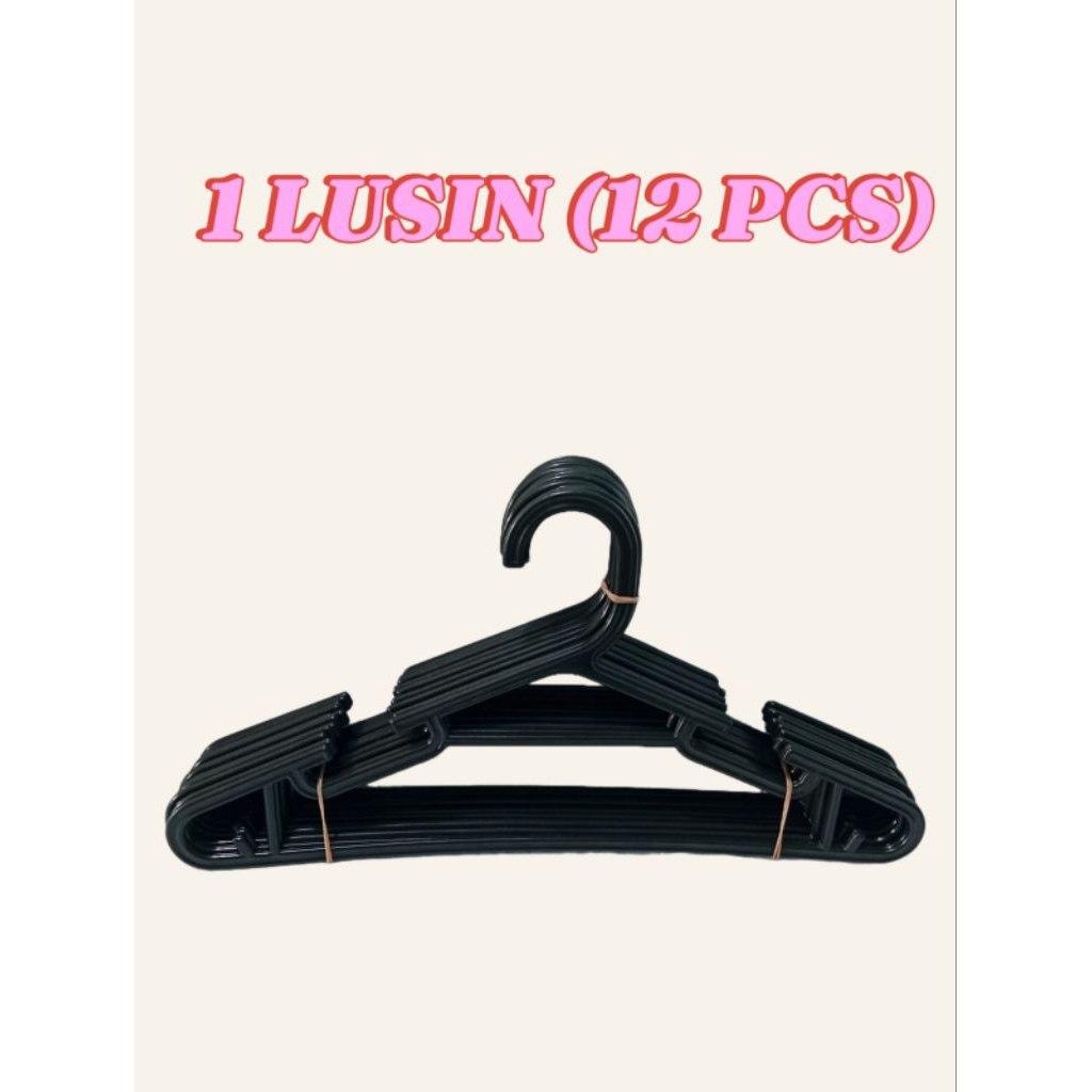 1 LUSIN/12 PCS HANGER PLASTIK HITAM KUAT DAN TEBAL