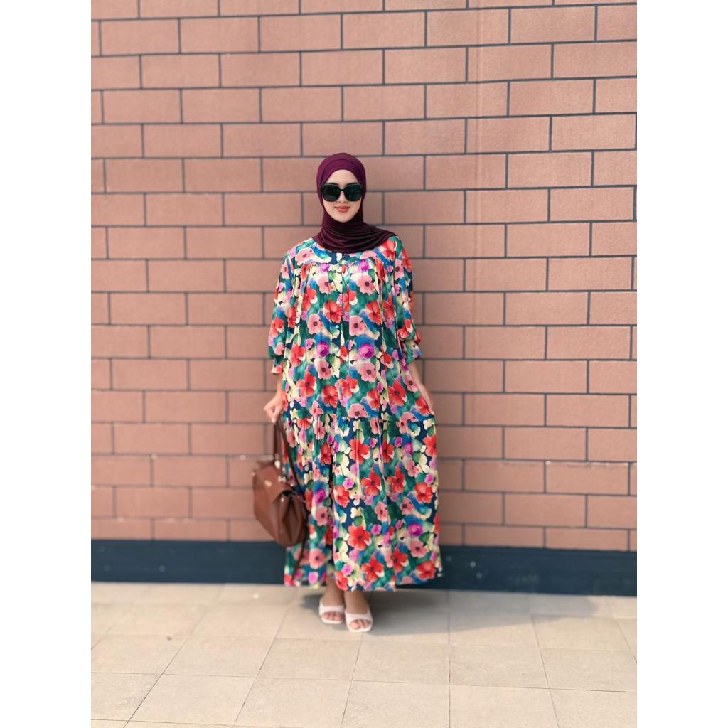 Gamis Adeline Gamis Lengan Balon Gamis Rayon premium Lengan Smoke