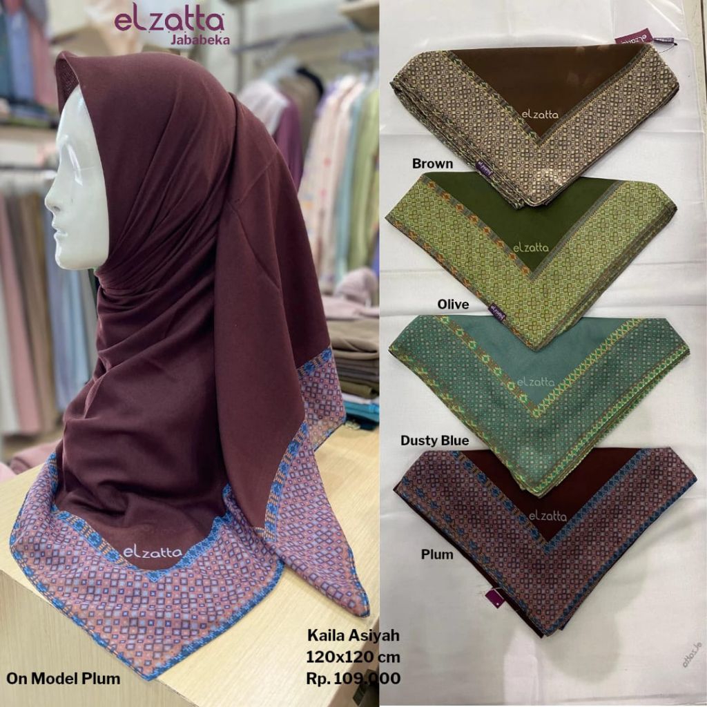 ELZATTA Kaila Asiyah - Fashion Wanita Muslimah - Hijab Jilbab Kerudung Scarf Segi Empat Motif Premiu