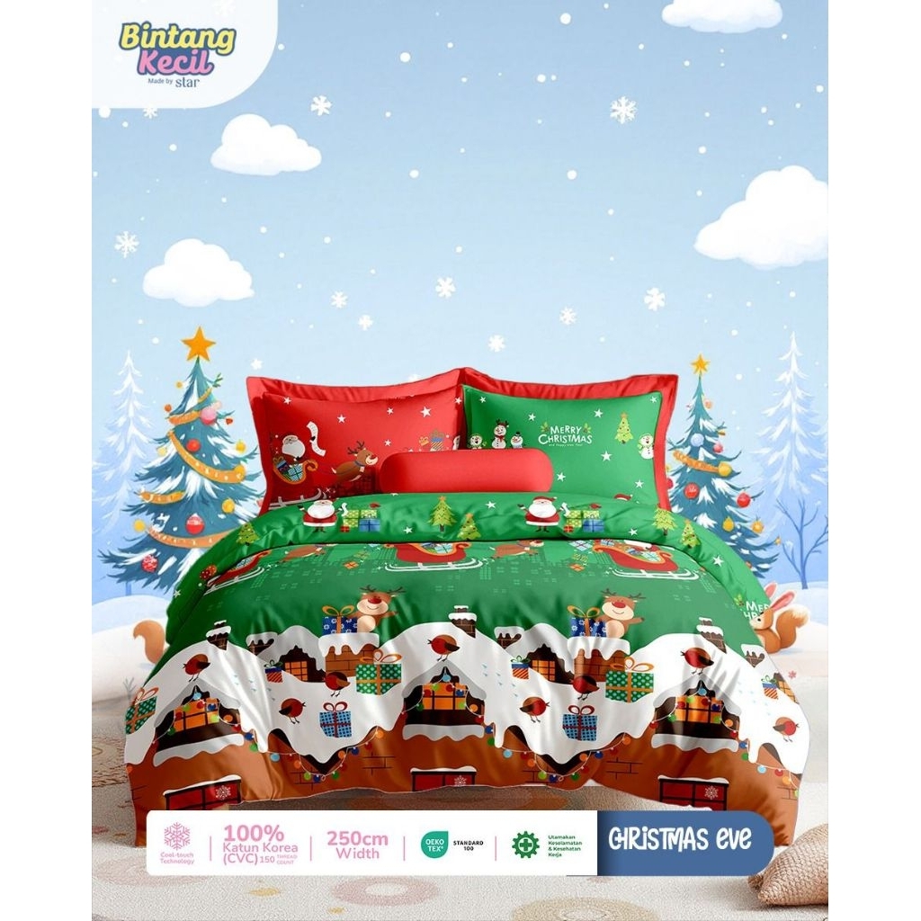 Sprei katun cvc motif anak motif natal christmas Eve
