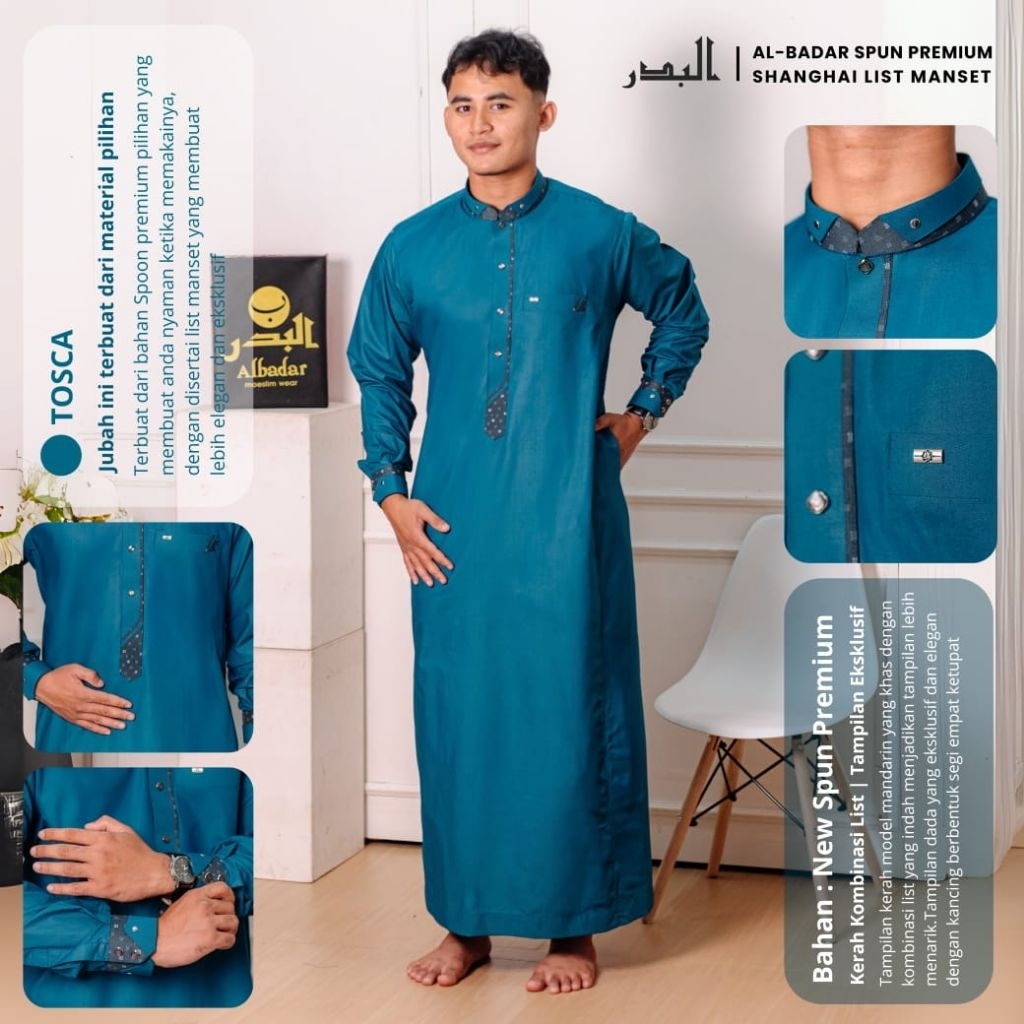 JUBAH AL-BADAR katun spun premium kombinasi lengan manset jubah pria
