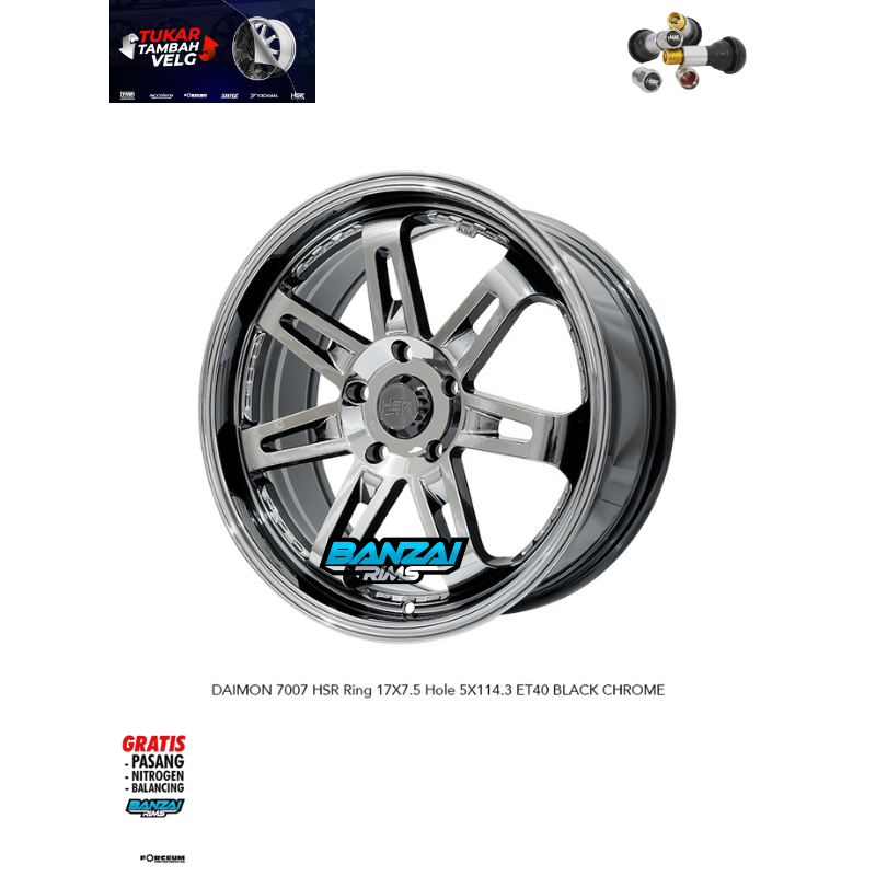 Velg Racing Daimon HSR Ring 17 Daimon Black Chrome Hrv Crv Innova Xpander Teiros Rush