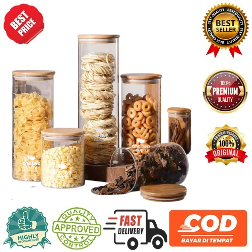 Toples Kaca Kedap Udara Kotak Makanan Penutup Kayu / Toples Kaca Aesthetic Kedap Udara