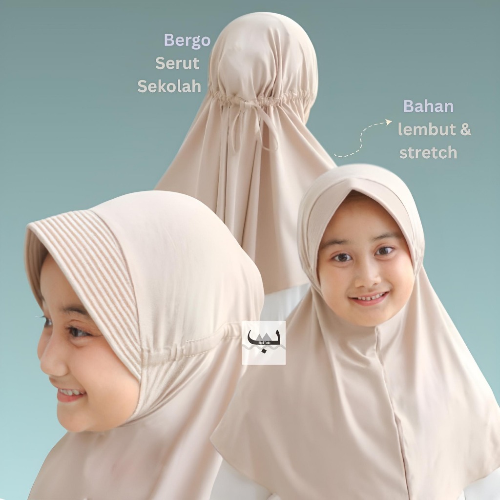 Hijab Serut Anak Sekolah SD SMP Size L Kecil || Bergo Serut Tali Belakang Ukuran L Kecil || Hijab Se