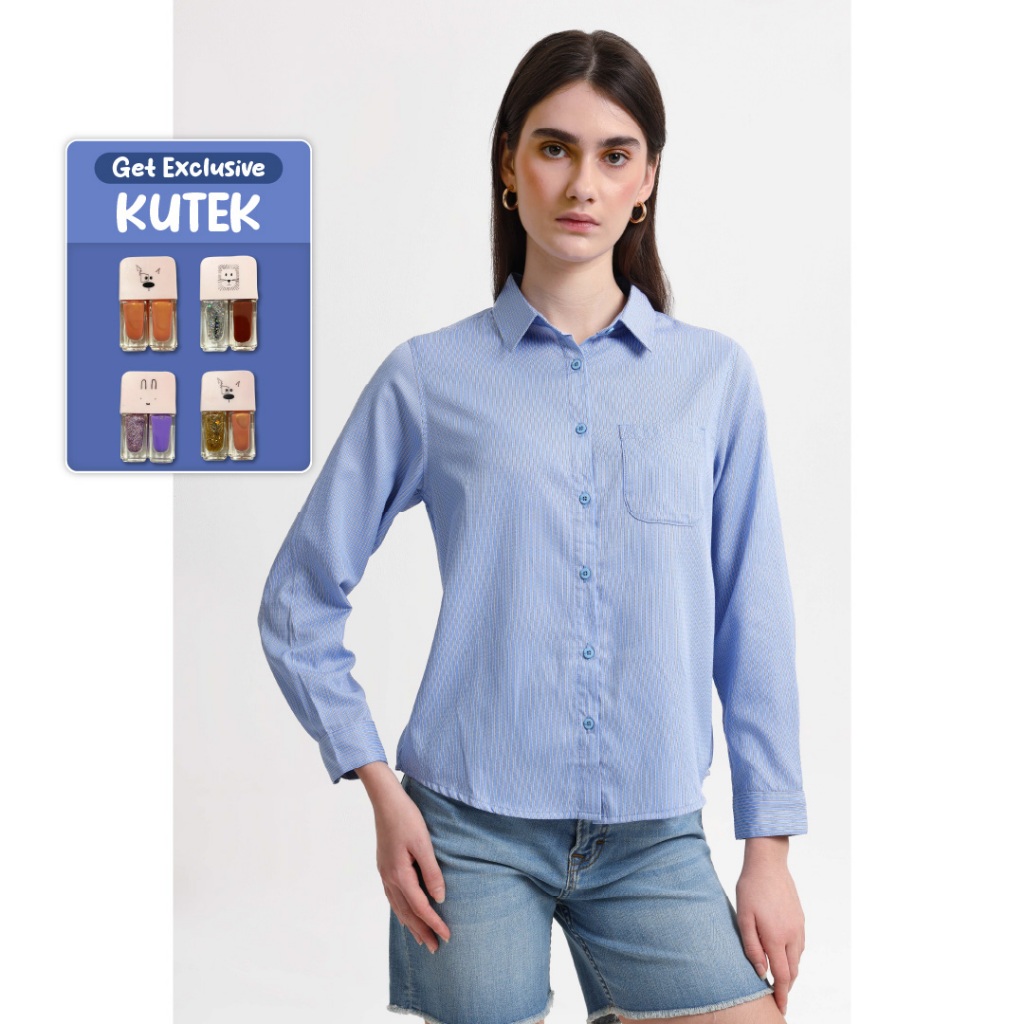 Emba Ladies - Verina Kemeja Wanita Lengan Panjang Warna Blue