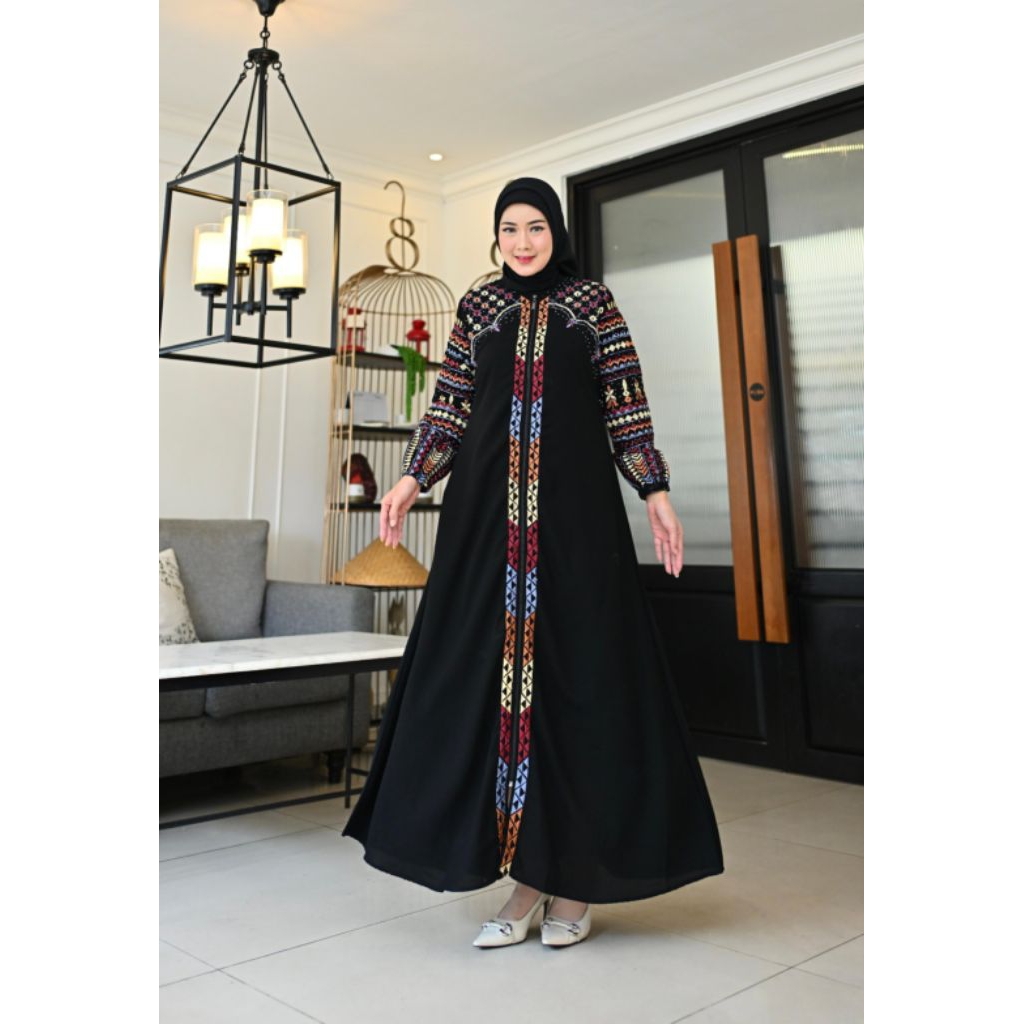 GAMIS ABAYA BORDIR JETBLACK PREMIUM