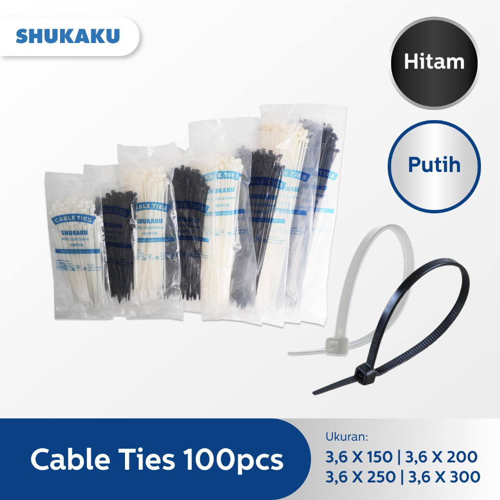 SHUKAKU Nylon Cable Ties  HTS @100 Pcs 3,6 150 200 250 300 mm Pengikat Kabel Zip Ties Multifungsi