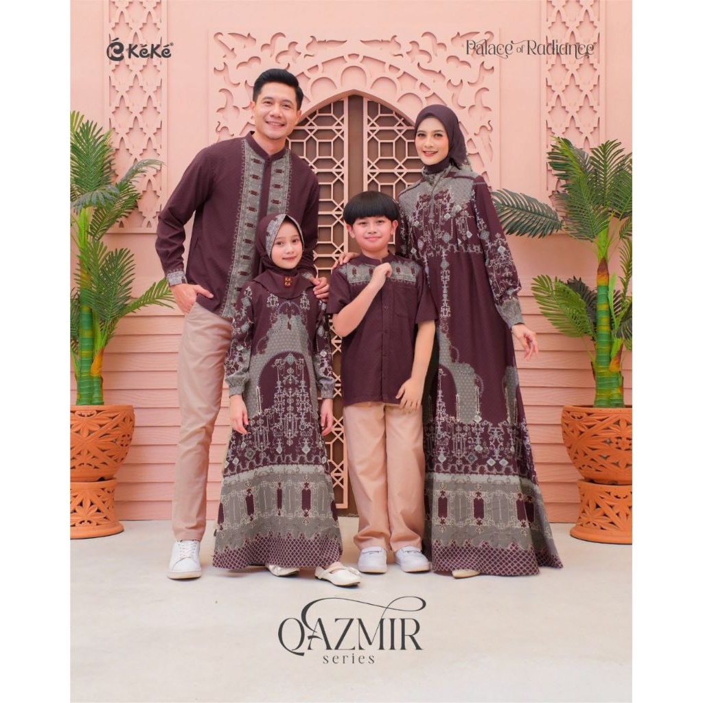 KEKE BAJU SARIMBIT KELUARGA QAZMIR MAROON RIA RICIS/COUPLE GAMIS & KOKO MOTIF TERBARU LEBARAN 2026