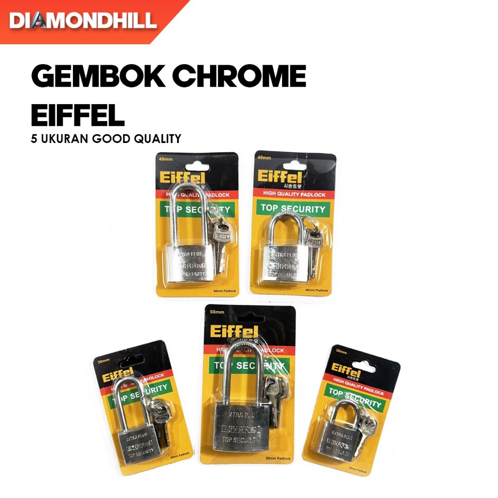 GEMBOK CHROME PANJANG ATAU PENDEK MERK EIFFEL (Satuan) 30, 40, 50 mm Gembok Kecil Gembok Koper Gembo