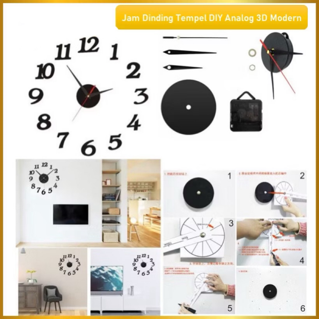 Jam Dinding Tempel DIY Analog 3D Modern Clock