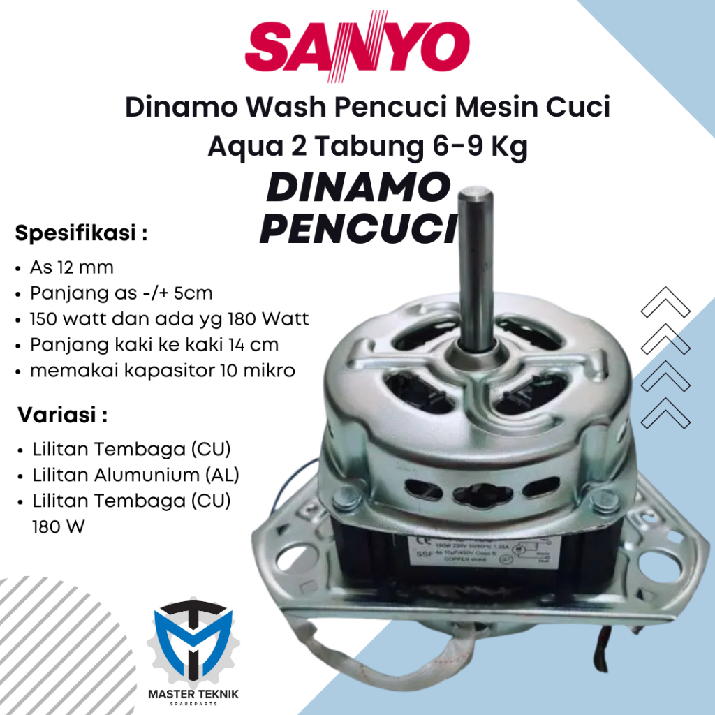 Dinamo Wash Pencuci Mesin Cuci Sanyo 2 Tabung 6-9 Kg