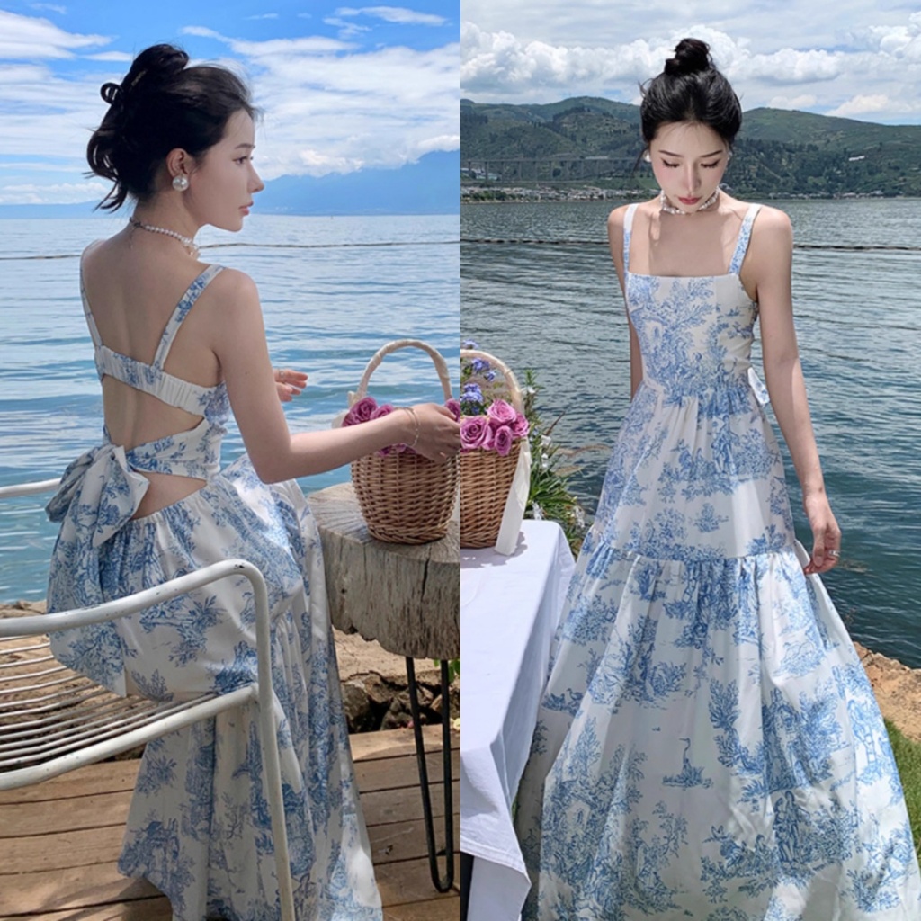 Meirong baju dress biru muda pantai wanita dress press body korean style terbaru 2025 import