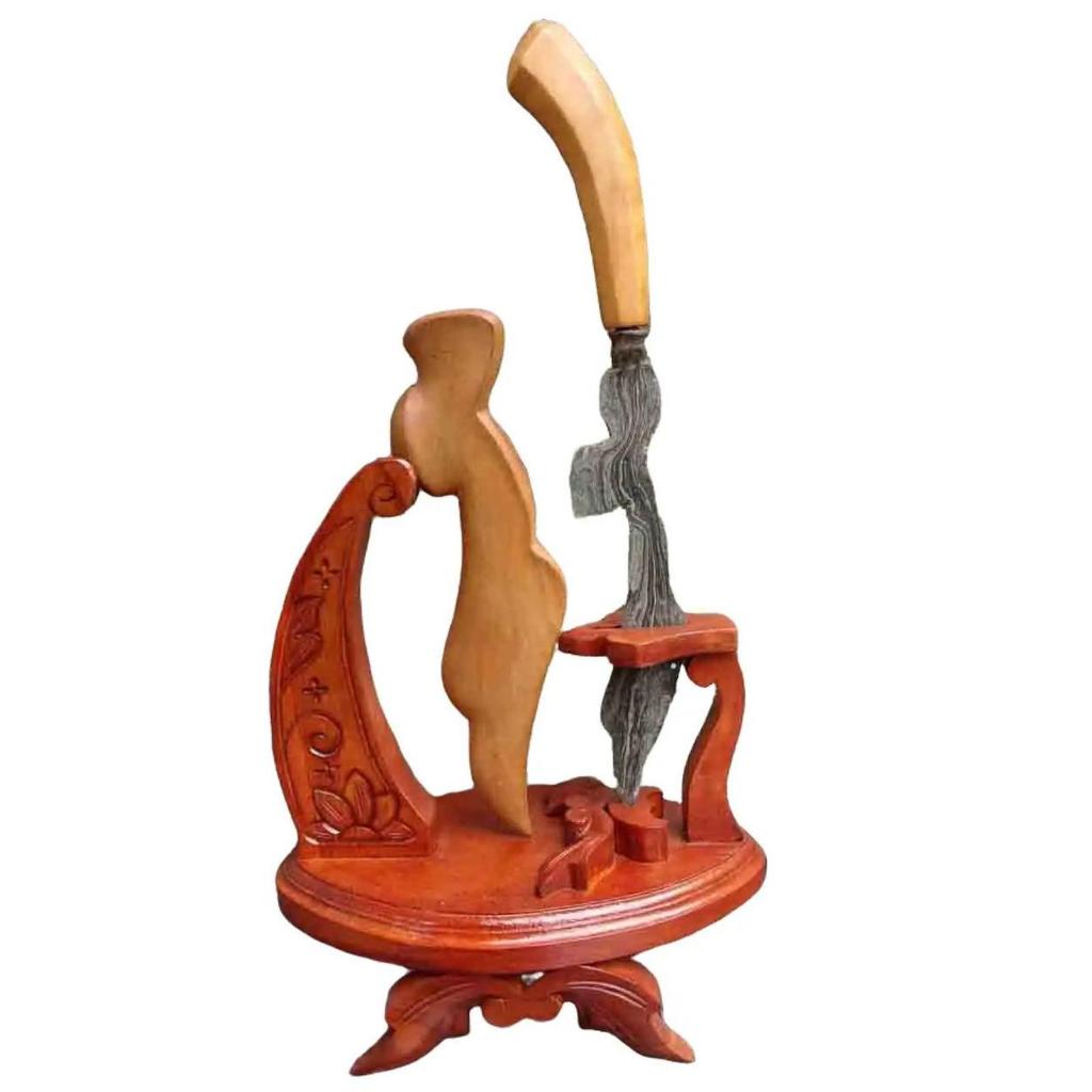 Stand Dudukan Kujang Kayu Jati Model Minimalis Politur Coklat Antik Premium