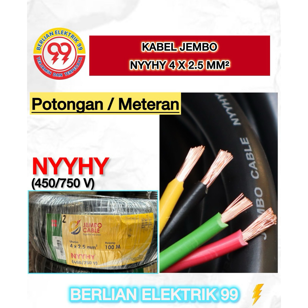 Kabel Jembo NYYHY 4x2,5mm serabut permeter/eceran