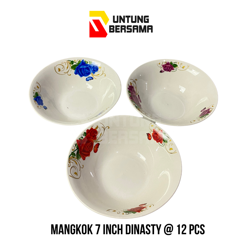 MANGKOK KERAMIK 7 INCH DYNASTY KEMBANG 12 PCS / MANGKOK KERAMIK CANTIK