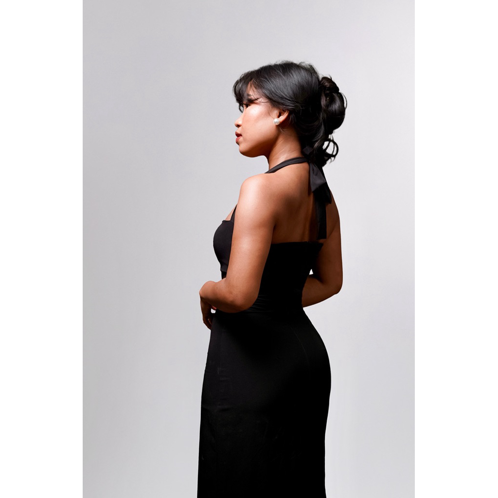 Halter Bodycon Midi Dress (Black)