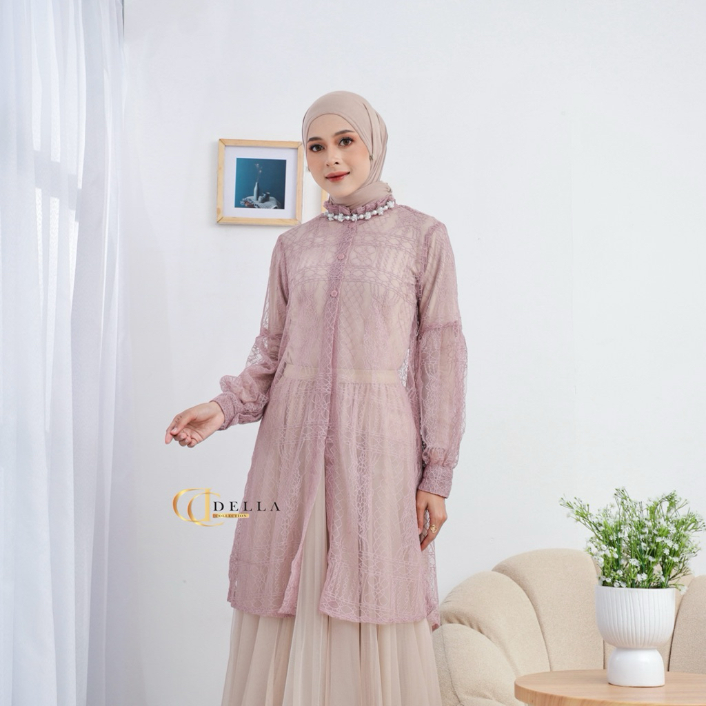 Outer brokat kondangan kardigan wanita lengan panjang outer brokat tulle