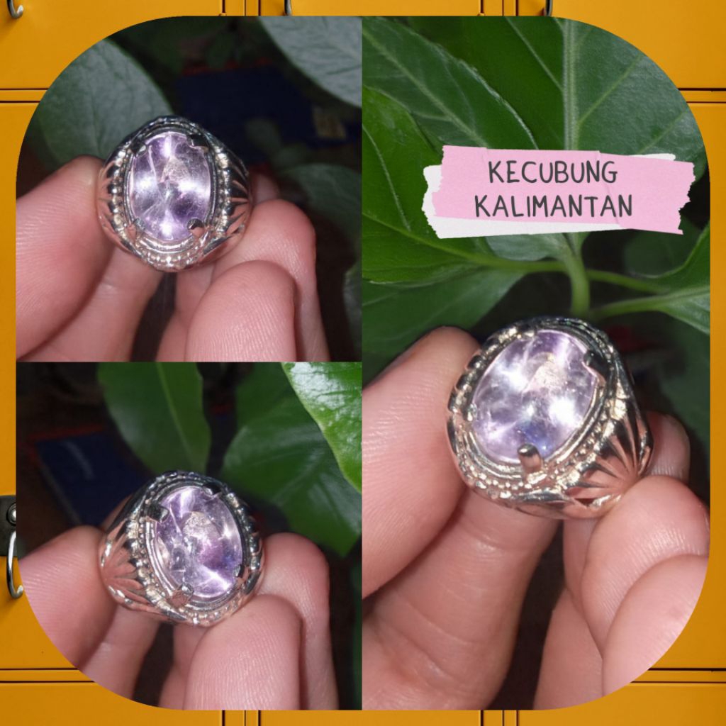 Cincin Permata Kecubung Kalimantan Kristal light purple Top Kristal