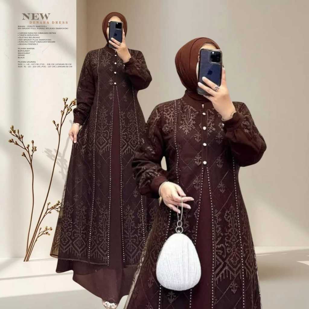 Baju kondangan terbaru 2026 DENARA Dress gamis pesta mewah elegan bahan ceruty babydoll premium
