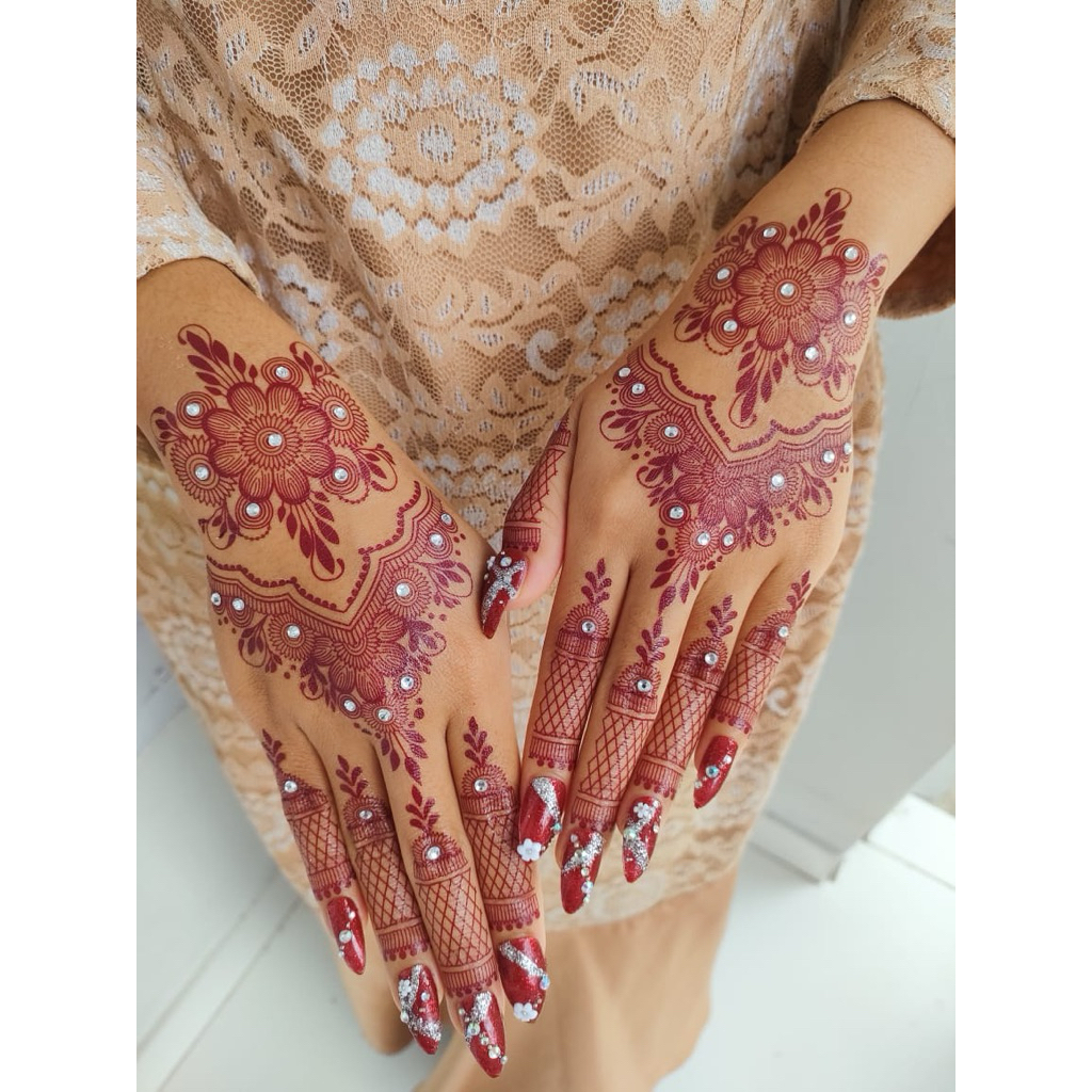 Henna Pengantin | Paket Henna Wedding | Henna Maroon | Paket Henna Stiker Murah