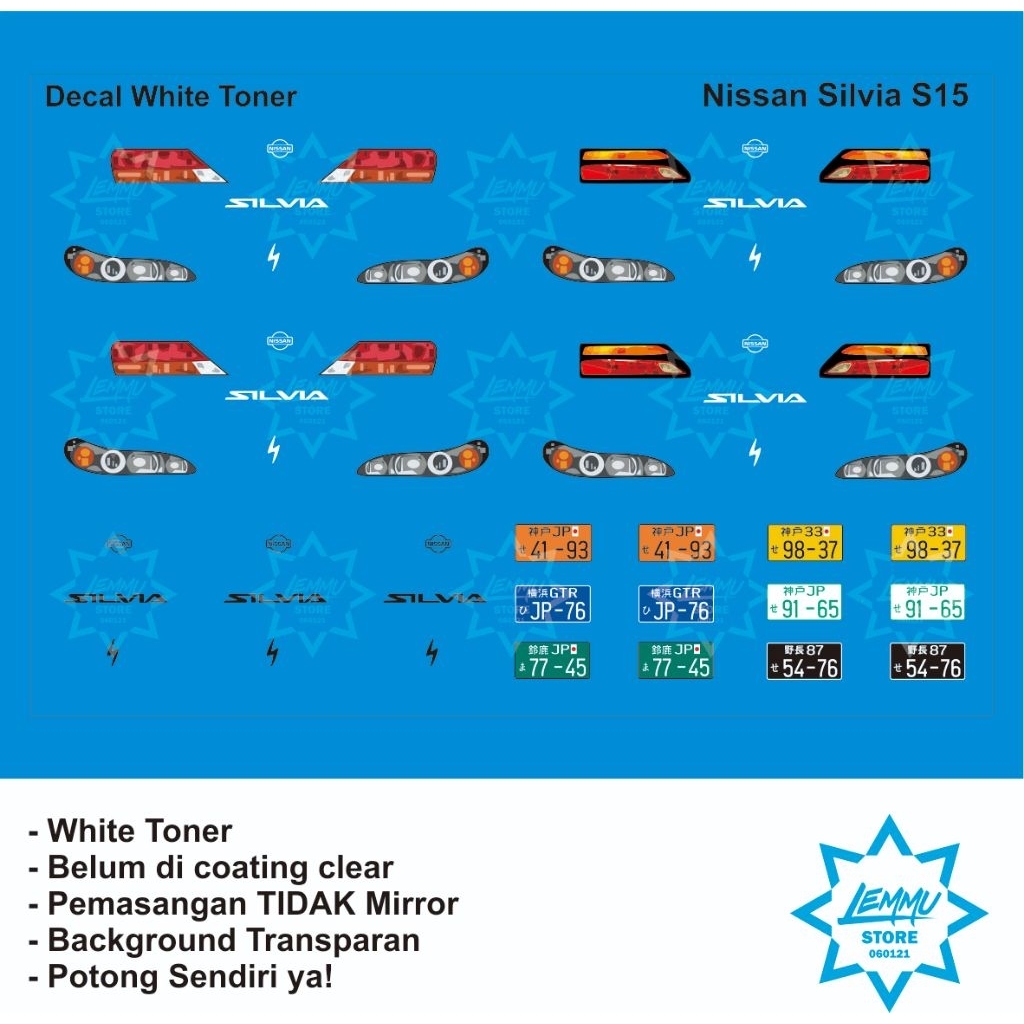 decal white toner hotwheels lampu nissan silvia S15