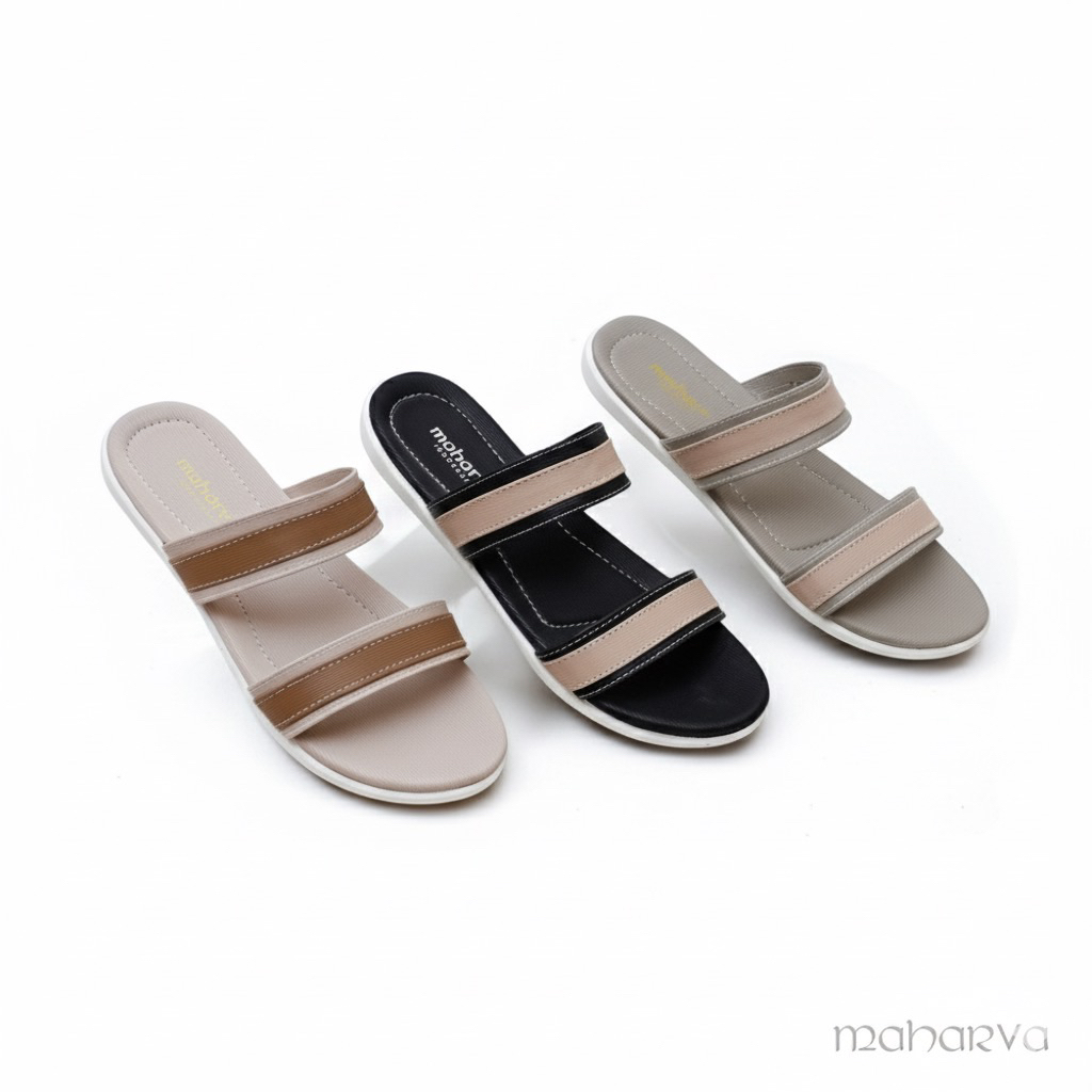 MAHARVA [RAY 205] Sandal Flat Wanita Ban 2 Premium/ Sandal Cewek Selop Ban 2