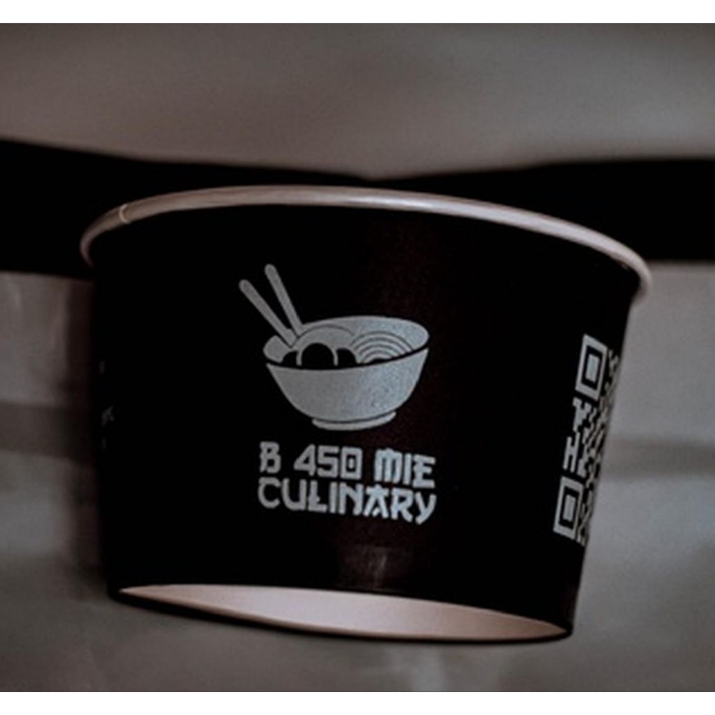 paper bowl 650ml plus tutup dan logo satu warna black paper bowl