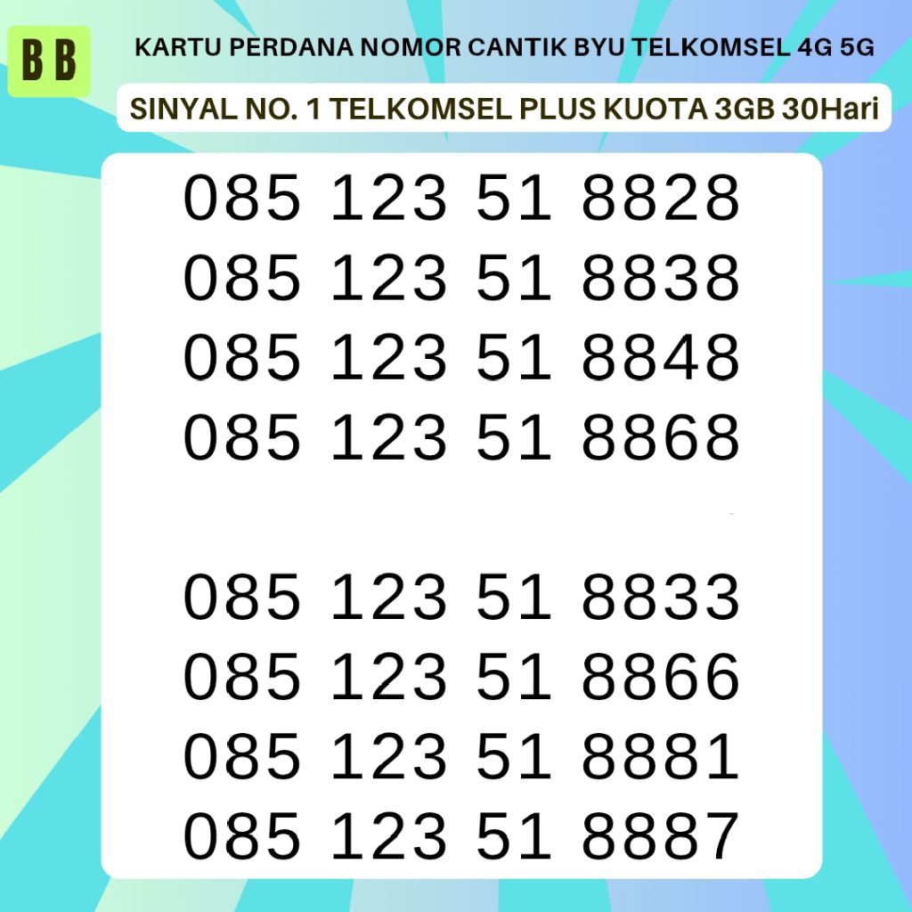 NOMOR CANTIK BYU TELKOMSEL BONUS KUOTA 3 GB BUKAN 7 GB NOMOR 123 KUOTA INJECT 3 GB BUKAN 7GB UNLIMIT