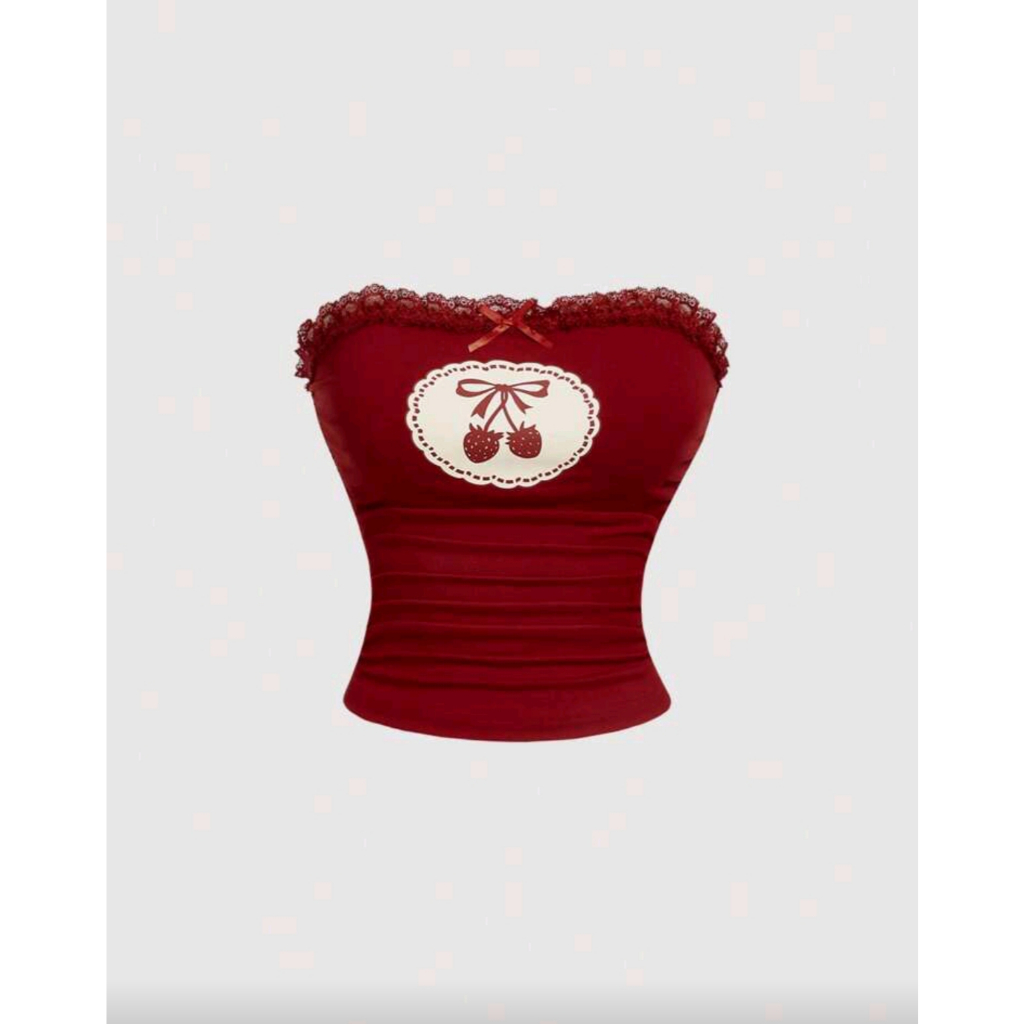 Atasan Mod Summer Casual Cherry Print Tube Top